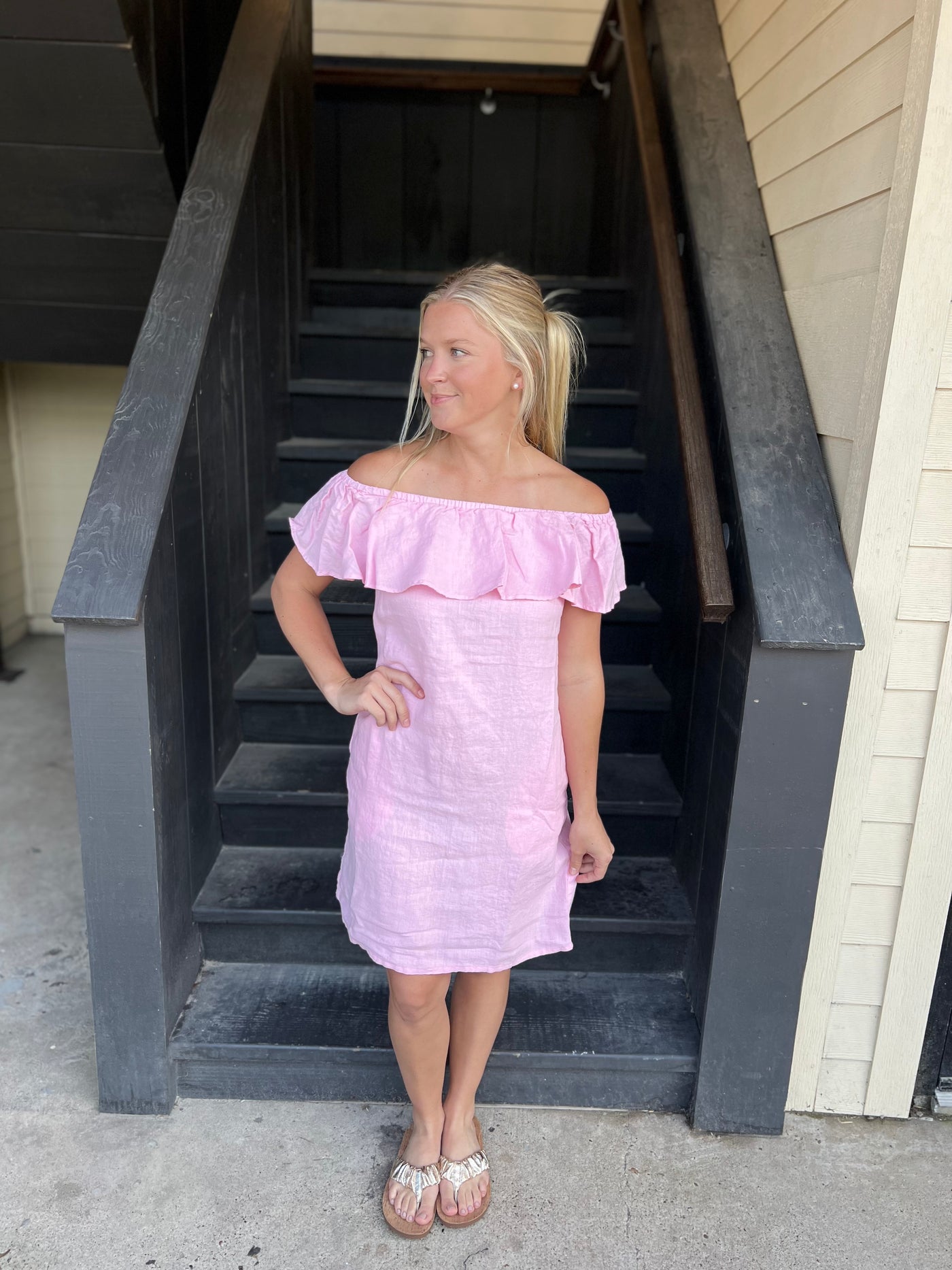 Sea Glass Pink Off-Shoulder Dress